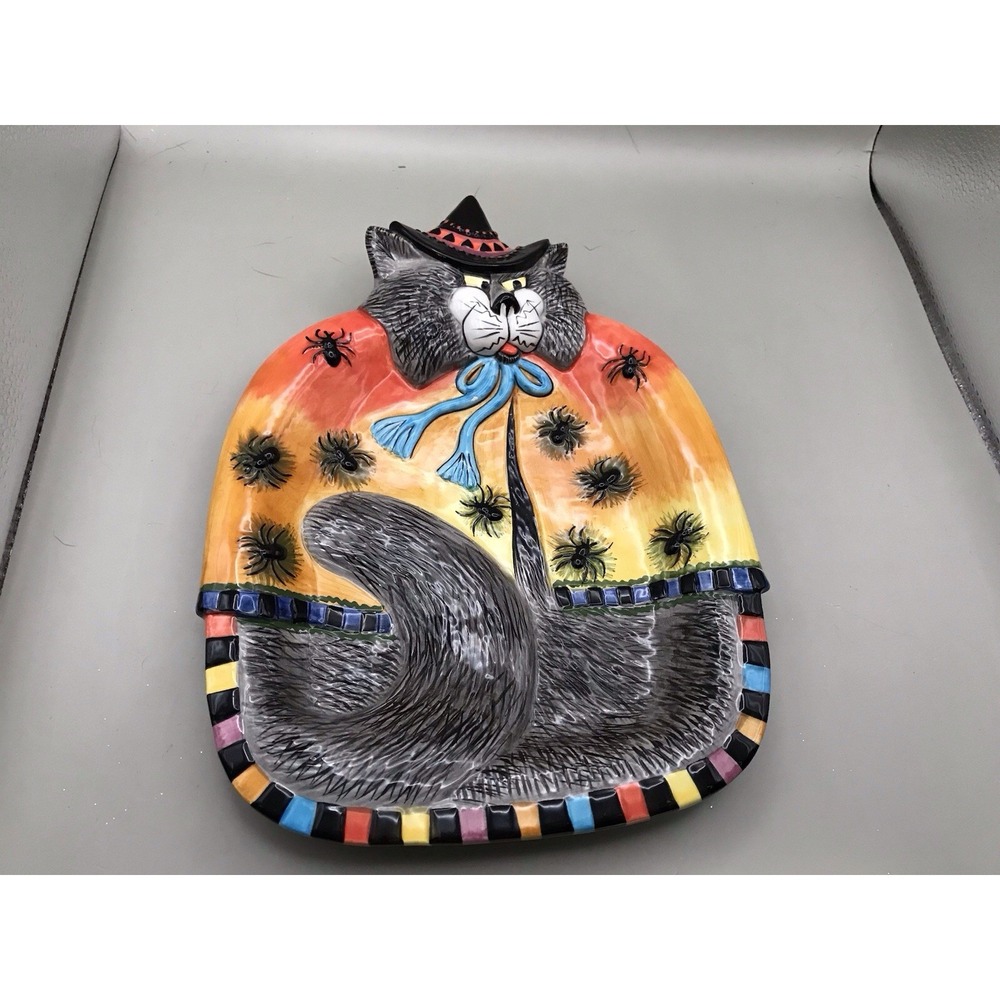 Fitz & Floyd Halloween Kitty Witches Dish Handcrafted In‎ China 7.5" X 10.5"
